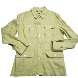 Easy Spirit Lemongrass Green Spring Summer Casual Linen Fitted Jacket SZ 10